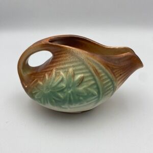 Vintage McCoy Pottery Daisy Creamer Brown Green Floral Mid Century Ceramic USA